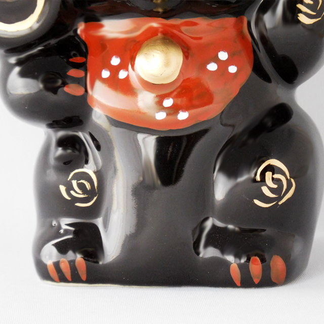 古瀬戸 招き猫 黒 陶器製 縁起置物 魔除け 日本製 作舎 Lucky